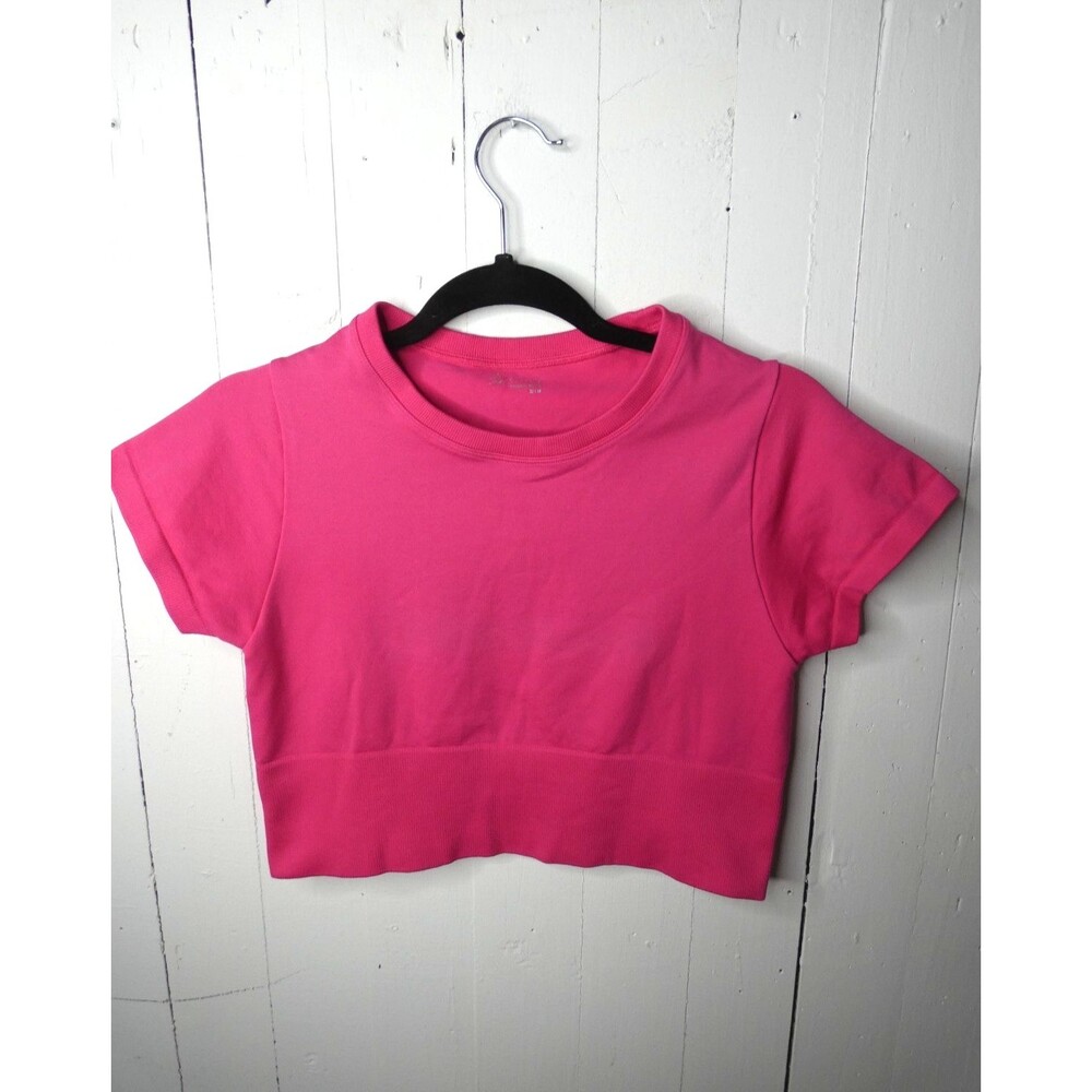 Offline by Aerie Women's M Hot Pink Seamless Crop Top Nylon Stretch Short Sleeve